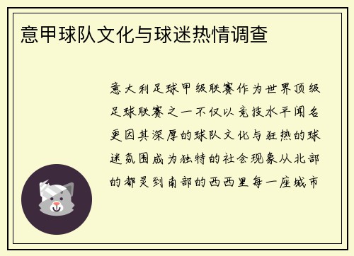 意甲球队文化与球迷热情调查