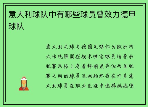 意大利球队中有哪些球员曾效力德甲球队