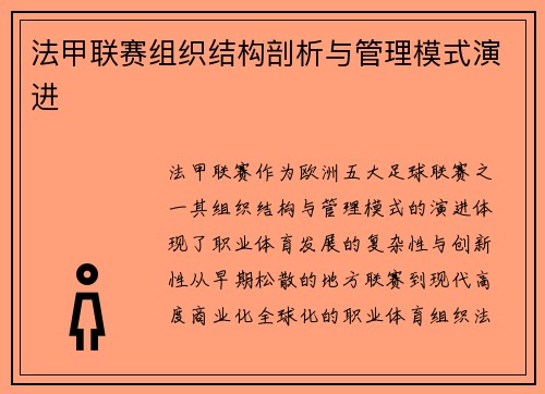 法甲联赛组织结构剖析与管理模式演进