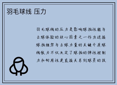 羽毛球线 压力